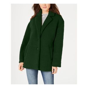 COLLECTIONB Womens Green Pocketed Fuzzy Button Down Winter Jacket Coat M